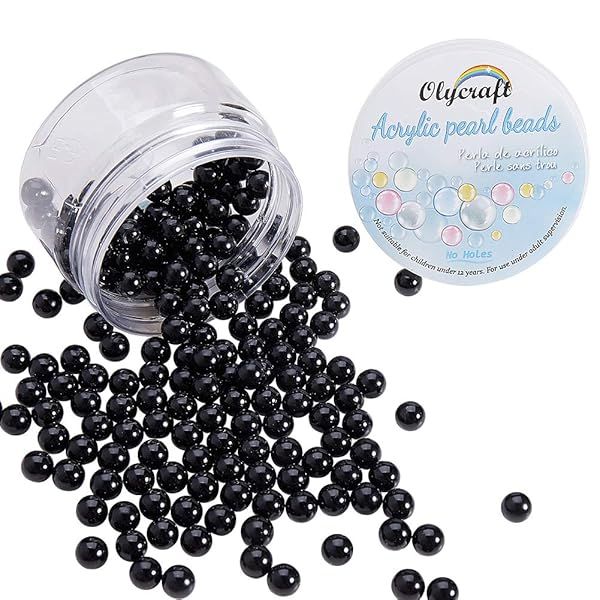 OLYCRAFT 200pcs 8mm No Hole Black Pearl Beads for DIY Jewelry & Crafts - Perfect for Weddings & Home Decor