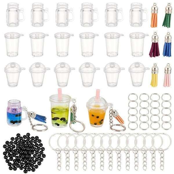 OLYCRAFT 218pcs Mini Cup Keychain Kit - DIY Bubble Tea Accessories for Keychains & Earrings
