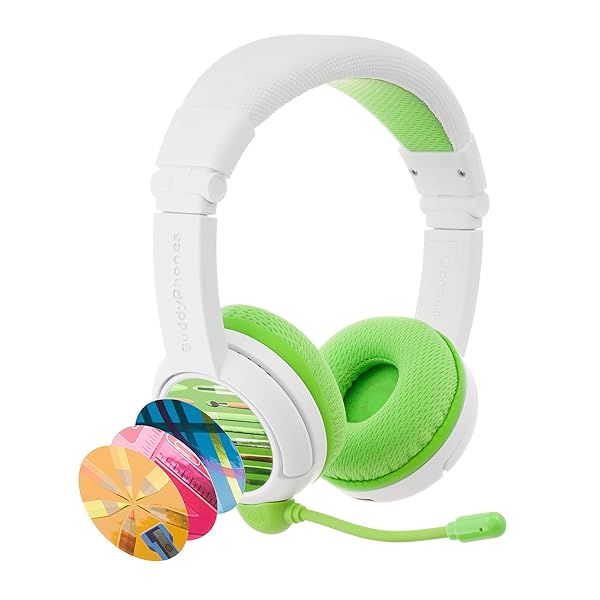 ONANOFF BuddyPhones School Plus: Wireless Volume-Limiting Kids Headphones with Boom Mic & 20-Hour Battery Life in Green