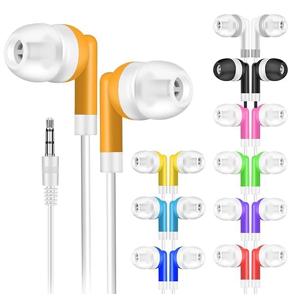 OSSZIT Kids Bulk Earbuds 30 Pack - Perfect for Schools, Libraries & Students | Multi-Colored & Individually Bagged Headphones