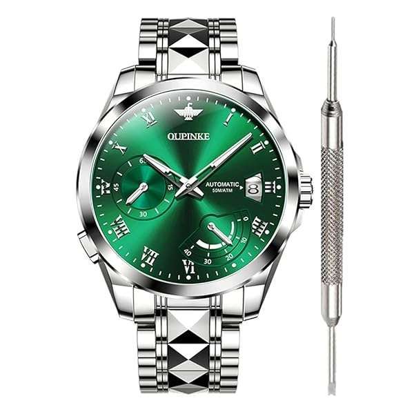 Shop OUPINKE Green Face Automatic Watches for Men - Waterproof Self-Winding & Stylish Mechanical Timepieces