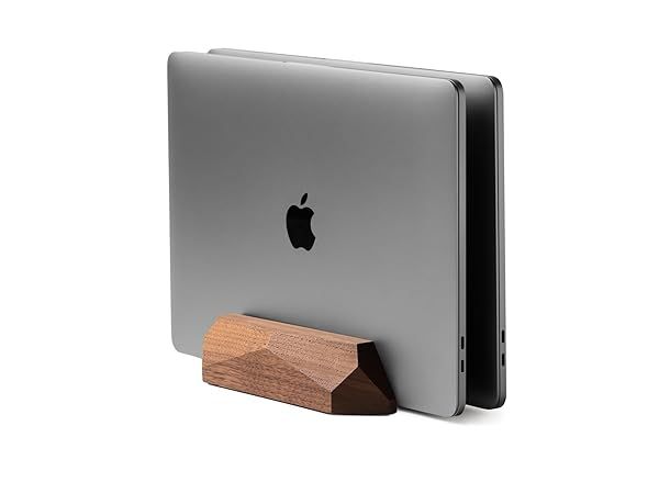 Oakywood Dual Laptop Dock: Stylish Vertical Stand for MacBook & iPad - Walnut Desk Organizer for 2 Devices