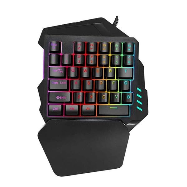 One-Handed RGB Gaming Keyboard: 35-Key Mini Keypad with Ergonomic Wrist Rest for LOL, PUBG, MOBA, MMO, FPS