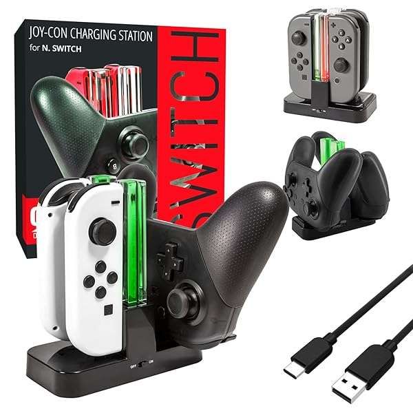 Orzly Nintendo Switch Charging Dock: Charge 4 Joy-Cons & Pro Controller with USB Type C - Fast & Efficient!