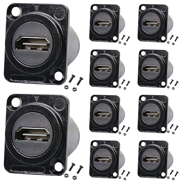 10-Pack HDMI Panel Mount Coupler - 4K Female to Female D-Type Connector for Bulkhead Extension, 60Hz, 3D & HDR