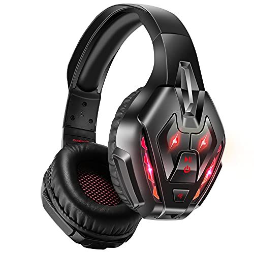 PHOINIKAS PS5 Gaming Headset: Wireless Bluetooth 5.3, 40H Playtime, Detachable Mic for PS4, PC, Switch & Xbox One - Red