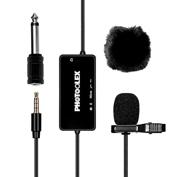 PHOTOOLEX Lavalier Microphone: Omnidirectional Condenser Mic for iPhone, Android, DSLR & Podcasting - 236in Length
