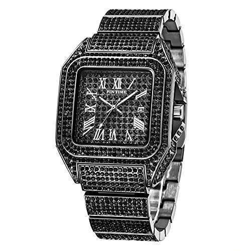 Shop PINTIME Men's Iced Out 43mm Big Face Luxury Crystal Watch - Hip Hop Bling Jewelry
