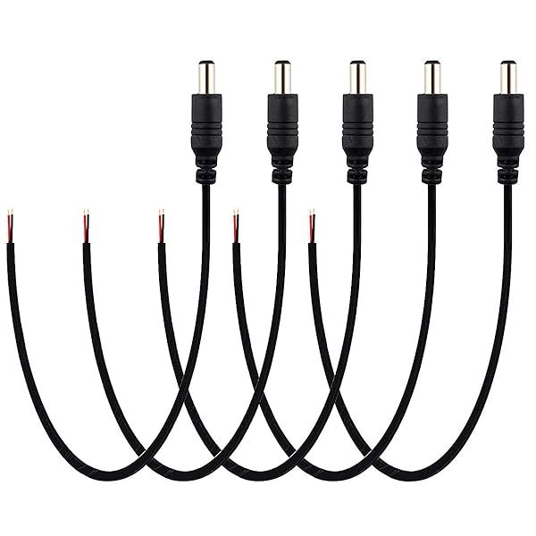 PLUSPOE UL Listed 2.1x5.5mm DC Power Pigtails for CCTV, DVR, LED Strip - 3.3Ft, 5Pack