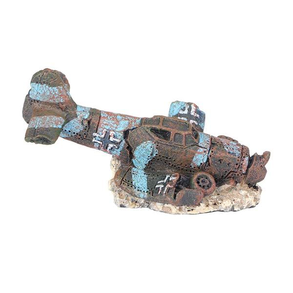 POPETPOP Aquarium Plane Wreck: Stunning Resin Sunken Plane Decoration for Fish Tanks