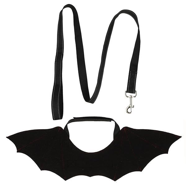 POPETPOP Bat Wing Harness for Small Cats & Dogs - Festive Black Leash for Walking & Parties