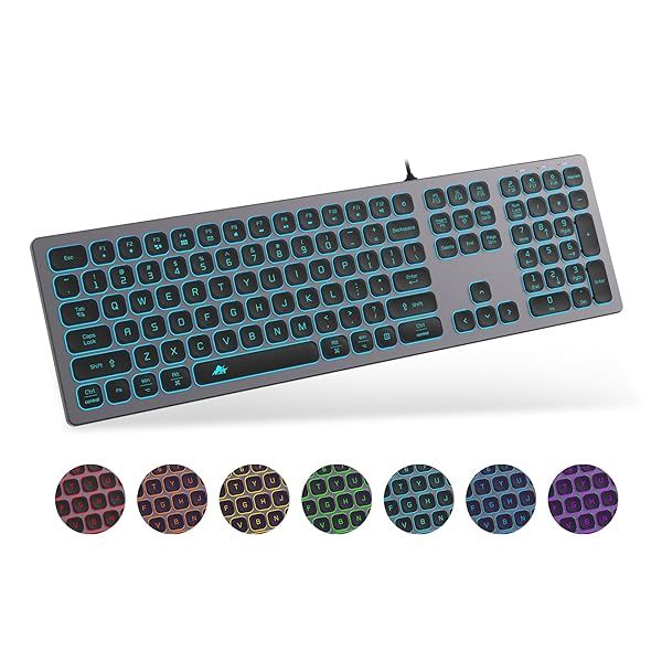 POWZAN Aluminum Backlit Keyboard - Slim Chiclet USB Keyboard for iMac, MacBook, PC with RGB Numeric Keypad - Space Gray