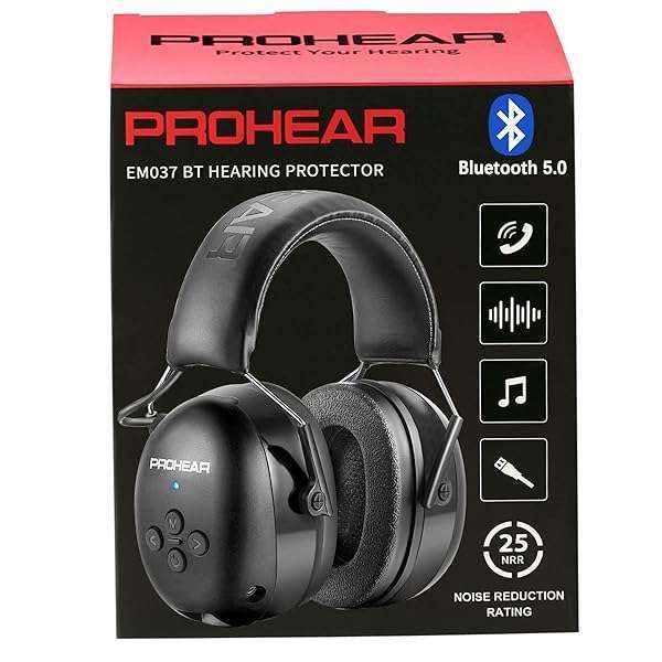 PROHEAR 037 Bluetooth 5.3 Hearing Protection Headphones - 30dB Noise Reduction, 120H Playtime for Mowing & Workshops