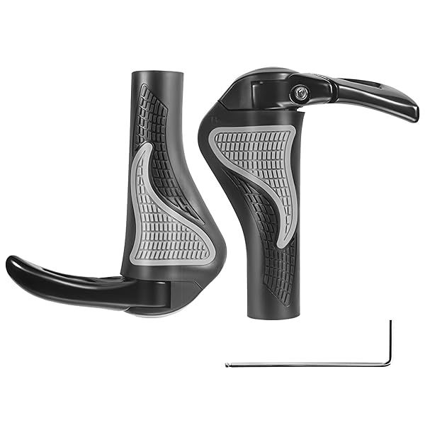 PRUNUS Ergonomic Rubber Bike Grips - Antislip Handlebar Grips for MTB & Mountain Bicycles (Black & Gray)