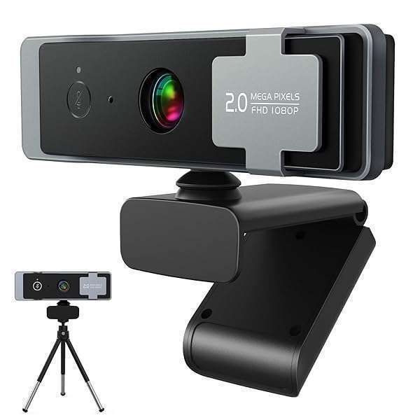Paobas 1080P Webcam with Privacy Cover & Tripod - Perfect for Zoom, Skype, Video Calls & Conferences