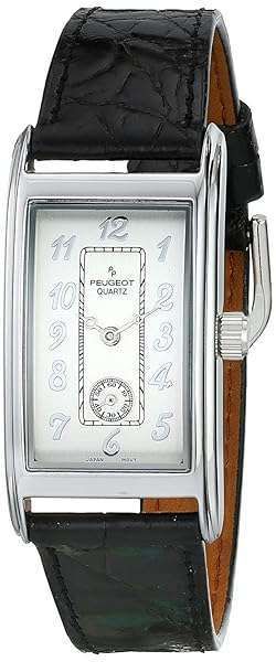 Peugeot Men's Classic Vintage Watch: Curved Stainless Steel & Genuine Leather Band