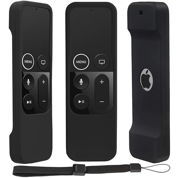 Pinowu Silicone Case for Apple TV 4K Remote - Lightweight, Anti-Slip Protection with Hooks - Black