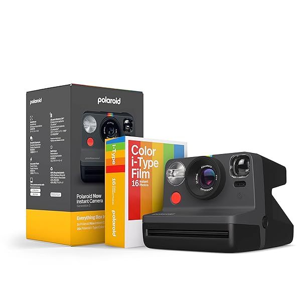 Polaroid Now 2nd Gen I-Type Instant Camera Bundle - Black + 16 Color Photos - Capture Memories Instantly!