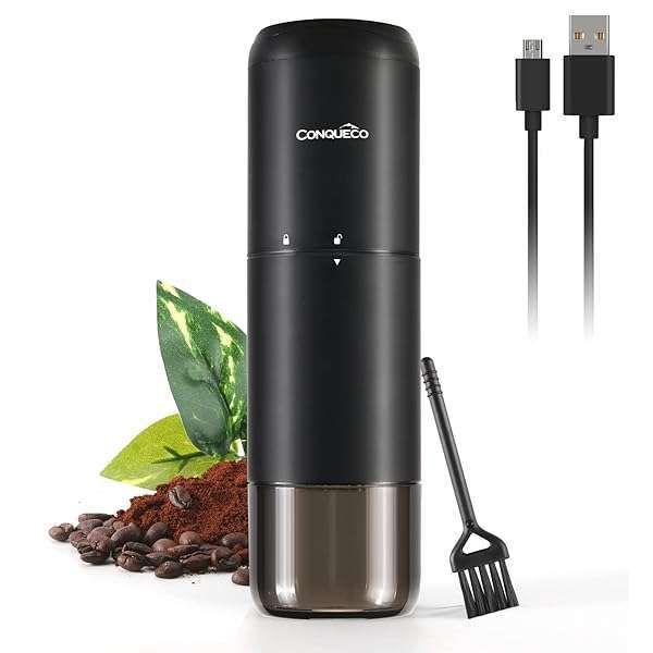 CONQUECO Portable Electric Burr Coffee Grinder: Rechargeable Stainless Steel with 20g Capacity & Multiple Grind Settings