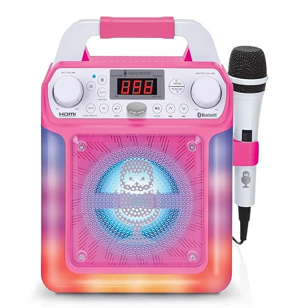 Portable Karaoke Machine for All Ages - Bluetooth, LED Lights, Wired Mic & Voice Effects