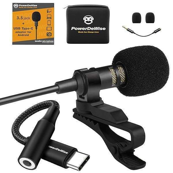 PowerDeWise 2024 Type-C Lavalier Microphone: Best USB C Mic for iPhone 15 Pro, Android, PC & YouTube Vlogging