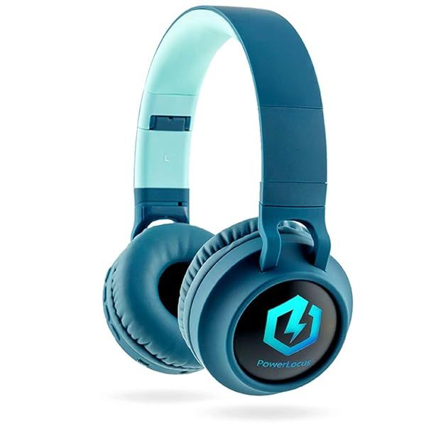 PowerLocus Bluetooth Headphones for Kids: Wireless, Foldable, LED, Volume Limited Over-Ear Headset with Mic for Phones & Tablets