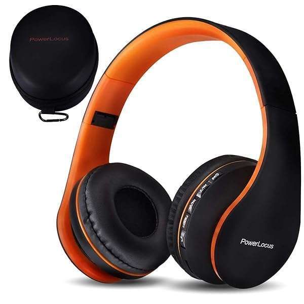 PowerLocus Wireless Bluetooth Over-Ear Headphones - Foldable, Rechargeable, Built-in Mic for iPhone, Samsung, LG, iPad (Orange)