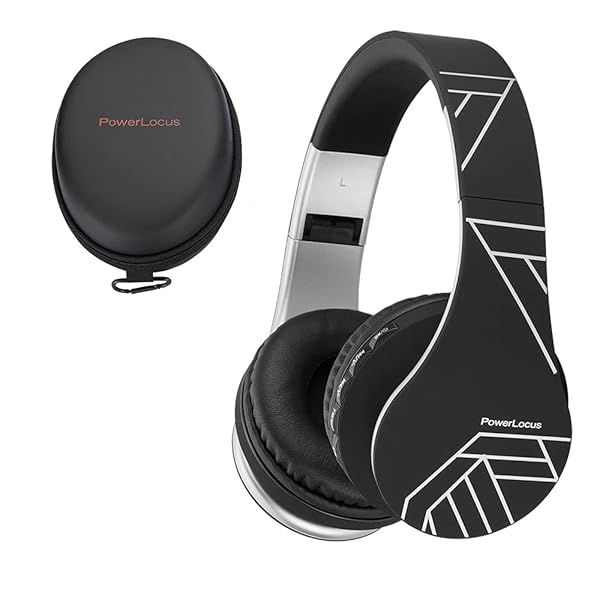 PowerLocus Wireless Bluetooth Over-Ear Headphones with Microphone - Foldable, Rechargeable for iPhone, Samsung, LG, iPad (Black/Silver)
