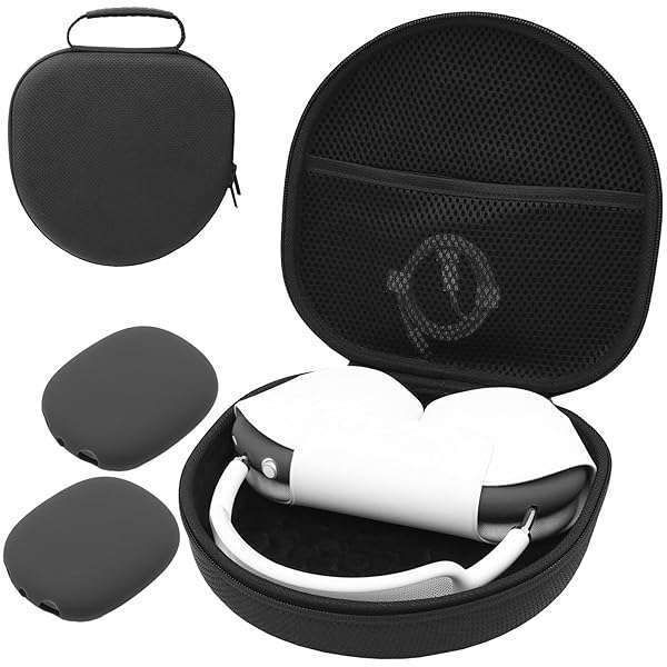 ProCase Hard Case for AirPods Max - Travel Carrying Case with Earpad Cover & Mesh Pocket - Black Protective Storage Bag