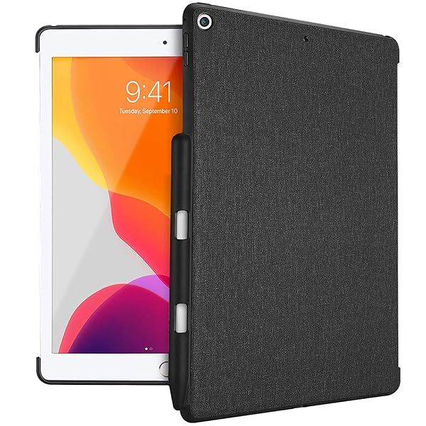 ProCase for iPad 10.2 (2021 9th Gen/ 2020 8th Gen/ 2019 7th Gen) Back Case with Pencil Holder, Companion Back Cover for iPad 9th 8th 7th, Compatible with Smart Keyboard and Smart Cover -Black