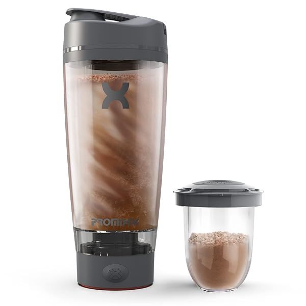 Promixx Pro Shaker Bottle: Rechargeable 20oz BPA-Free Cup for Smooth Protein Shakes & Supplement Storage - Graphite Gray
