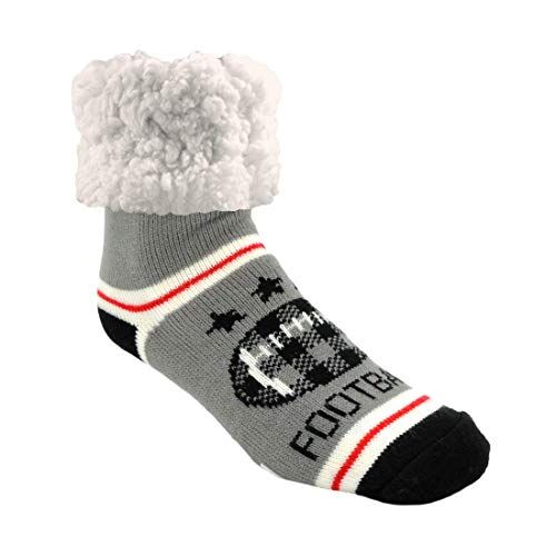 Cozy Pudus Football Grey Slipper Socks for Adults - Non-Slip Grippers & Faux Fur Fleece for Winter Comfort