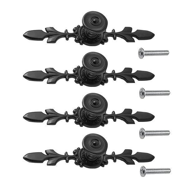 Vintage Zinc Alloy Pull Handle Door Knob 4-Pack - Black Cabinet & Drawer Hardware