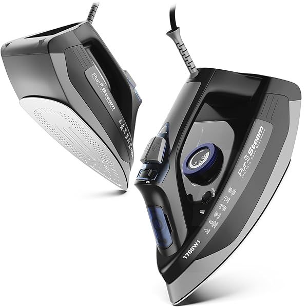 PurSteam 1700W Steam Iron: Self-Cleaning Nonstick Soleplate, Auto Shutoff & Anti-Drip Features