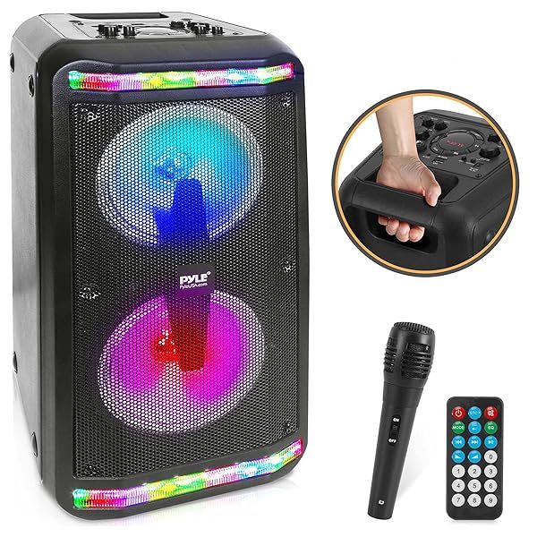 Portable Pyle Sound Around Bluetooth Karaoke Speaker with Wired Mic & FM Radio - 500W Subwoofers, MP3/USB/Micro SD Support