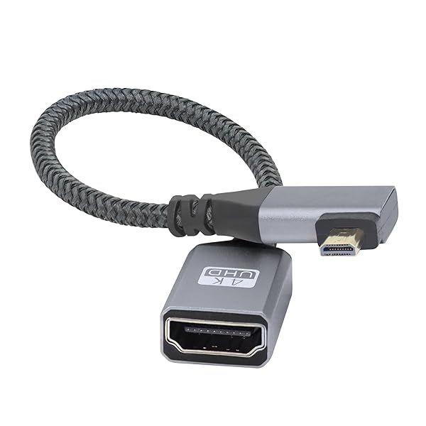 RIIEYOCA 4K Micro HDMI to HDMI Adapter Cable - Left Angle, 20cm Nylon Braided for Laptop, TV, Projector & Camcorder