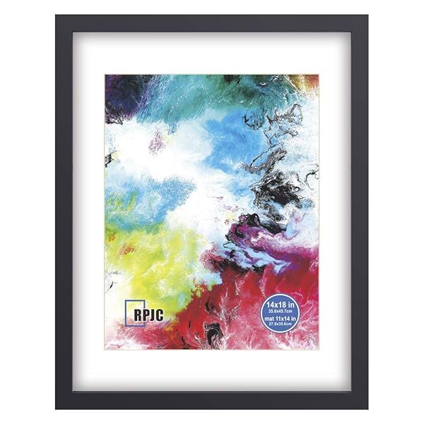 RPJC 14x18 Solid Wood Frames for 11x14 Photos with Mat or 14x18 Without Mat - Stylish Wall Mounting in Black
