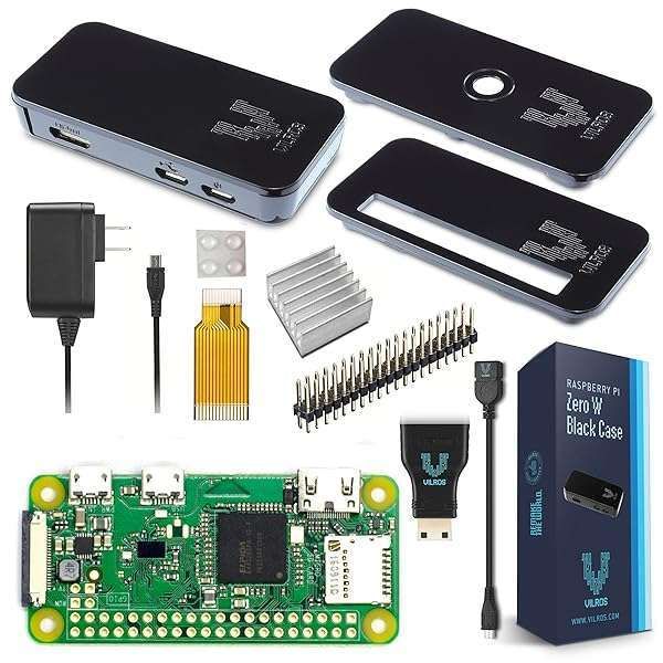 Raspberry Pi Zero W Starter Kit - Black Case, Power Supply & Accessories Included
