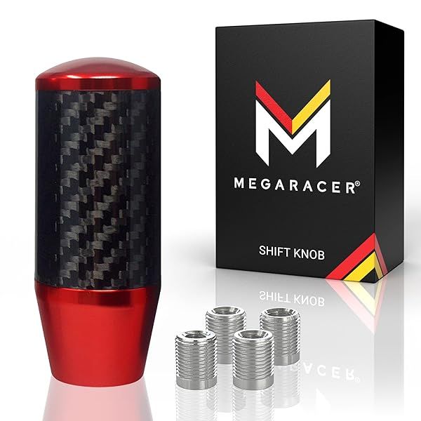 Red Carbon Fiber Shift Knob | Buttonless Automatic & Manual Gear Shift Knobs for 4, 5, & 6 Speed Cars