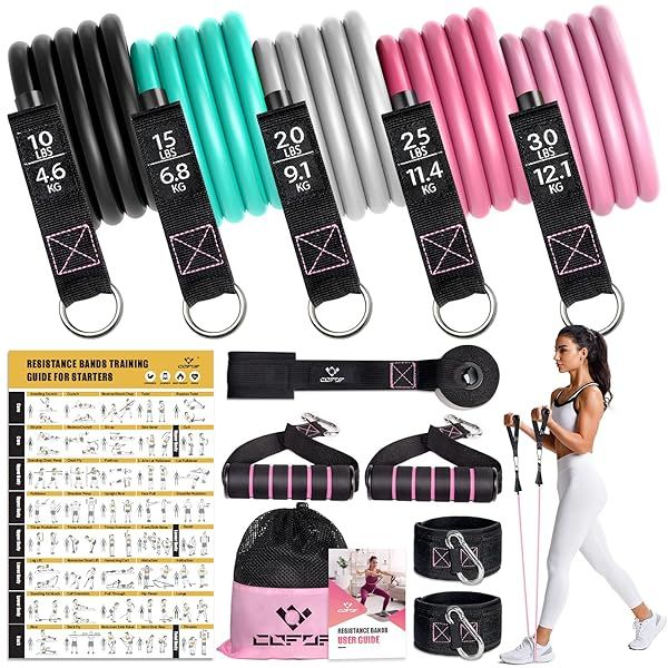 Top 5 Resistance Bands with Handles for Women - Ideal for Yoga, Pilates & Physical Therapy | Includes Door Anchor & Storage Pouch