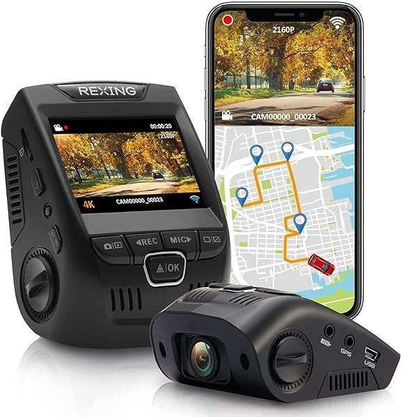 Rexing V1GW-4K Ultra HD Car Dash Cam w/Built-in GPS Logger, 2.4" LCD Screen,Wi-Fi,170° Wide Angle Dashboard Camera Recorder with G-Sensor, WDR, Loop Recording, Supercapacitor, Mobile App, up to 256GB
