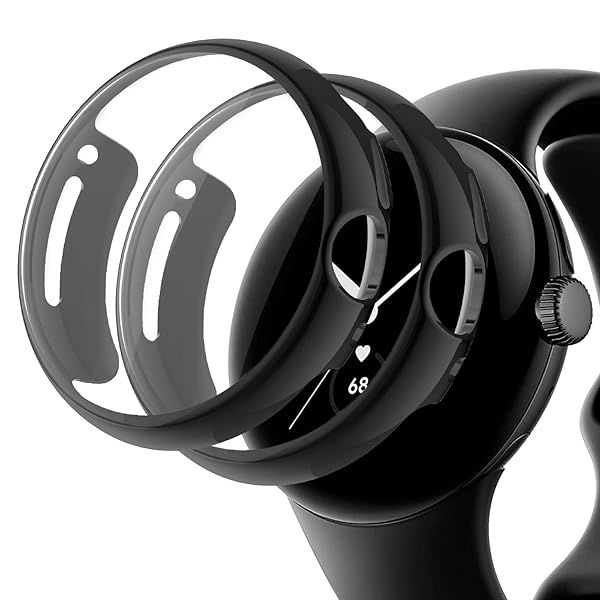 RiYHM Case for Google Pixel Watch 2 - 2-Pack Anti-Yellowing Slim TPU Bumper Bezel for Men & Women (Black)