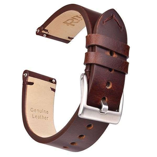 Ritche Quick Release Leather Watch Band 20mm - Genuine Coffee/Silver Strap for Men & Women
