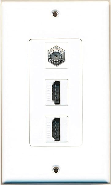 RiteAV Decorative Wall Plate: 2 HDMI & 1 Coax Cable TV F Type Port - White Design