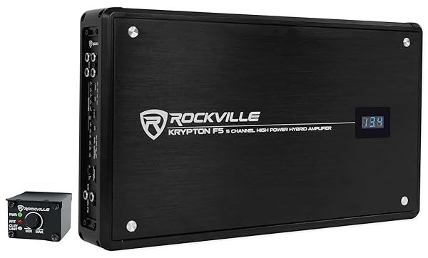 Rockville Krypton F5 3200W Peak 5 Channel Car Amplifier with Volt Meter - Powerful Black Audio Upgrade