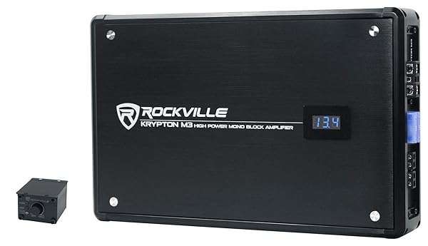 Rockville Krypton-M3 4000W Mono Car Amplifier with Remote - 1000W RMS, 1 Ohm Power