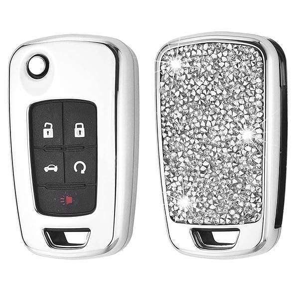 Royalfox(TM) 2 3 4 5 buttons 3d bling flip folding remote Key Fob case Cover For Chevrolet chevy Camaro Cruze Equinox Malibu SS Sonic Spark Aveo SAIL 3,Buick Lacrosse Encore GL8 Regal Excelle (silver)