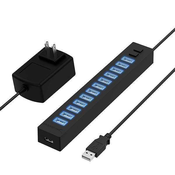 SABRENT 13-Port USB 2.0 Hub with Power Adapter & Control Switches - High Speed Connectivity