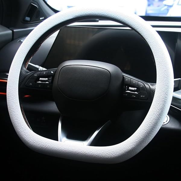 SEGADEN Leather Texture Silicone Steering Wheel Cover - Universal Anti-Slip 14-16 Inch Protective Case in White