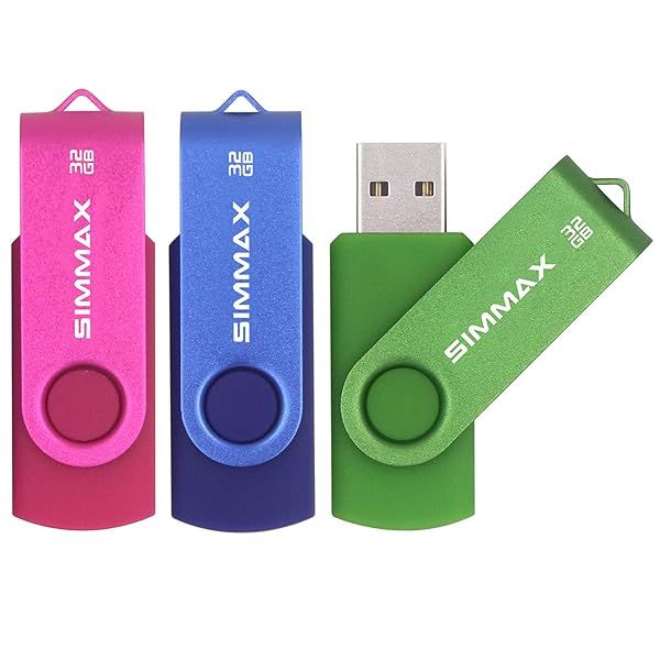 SIMMAX 3 Pack 32GB USB 2.0 Flash Drives - Swivel Thumb Drive in Pink, Blue & Green